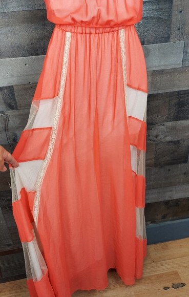 Arden B. Orange and Cream Strapless Maxi Dress - Picture 5 of 12